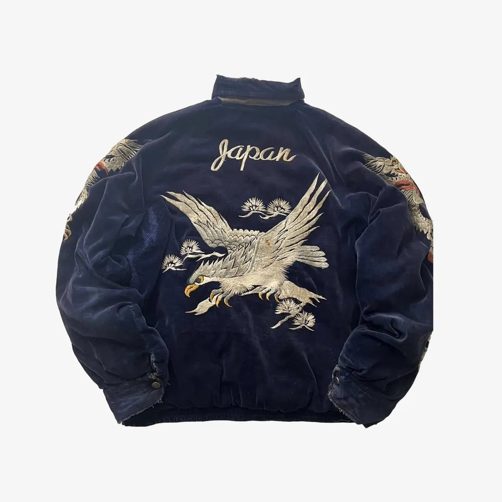 Hip Hop Japan Harajuku Style Jacket Gothic Dragon Pattern Bomber Jackets High Quality Embroidered Y2k Zipper Fleece Lined Coat