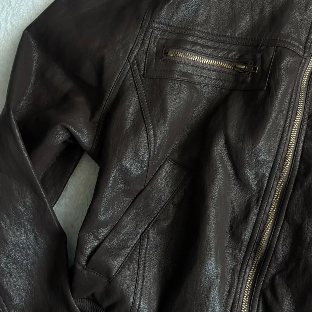 Edgy Black PU Leather High Collar Jacket Women Zip Up Cropped Bomber Rivet Sleeves and Multiple Pockets Y2K Punk Streetwear Coat