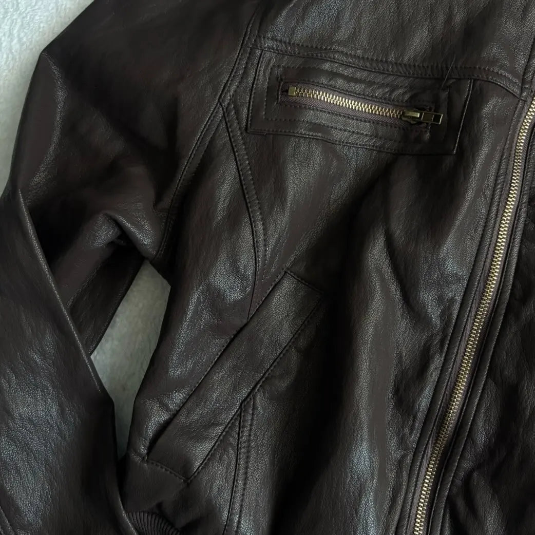 Edgy Black PU Leather High Collar Jacket Women Zip Up Cropped Bomber Rivet Sleeves and Multiple Pockets Y2K Punk Streetwear Coat